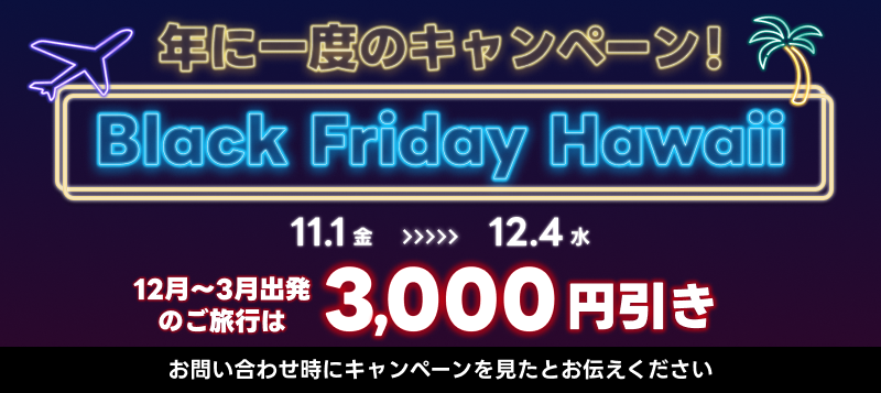 年に一度のBIGセール・BLACK FRIDAY ハワイツアー！